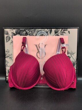 Victoria Secret Sexy Tee Sheer Heritage Lightly Lined Demi Bra 36DD Red